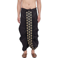 Vastramay Men's Black Silk Blend Embroidered Ethnic Dhoti(Gold_Free Size_Vasmdt005Bl)