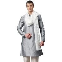 Weavers Villa Net Floral White Net Embroided Dupatta For Men (2.20 Mtrs)