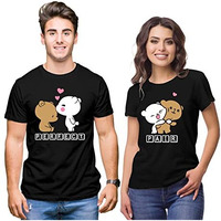 Hangout Hub Hh83 Men's & Women's Round Neck Regular Fit T-Shirt-Perfect Pair (Black;Men Xl;Women L)-Pack Of 2-Couple T-Shirts