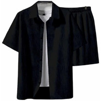Miramichi Men's Stylish Shirt And Shorts Combo | Regular Fit | Self Design Pattern | Premium Cotton Viscose Blend Fabric | Perfect For Casual. (M, Black)