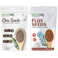 Nutrovally Raw Chia Seeds, Flax Seeds Combo Loaded With Omega 3, Zinc, Fiber, Calcium, Protein For Weight Loss, Healthy Heart And Boost Immunity Superfood Seed For Eating | Chia Seed 100G + Flax Seed 100G