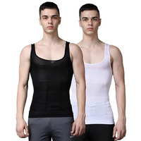 Olivio Compression Shirt Men Slimming Undershirt Body Shaper Vest, Gynecomastia Compression Tank Top For Men Tummy Control - Black & White - Large