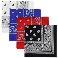 Dikhawa Unisex Soft Breathable Cotton Paisley Printed Cowboy Bandanas,Headband,Scarf (Black,Red,Royal Blue,White_50Cm X 50Cm_Pack Of 4)