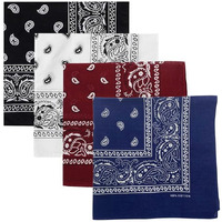 Dikhawa Unisex Soft Breathable Cotton Paisley Printed Cowboy Bandanas,Headband,Scarf (Black,White,Navy,Burgundy_50Cm X 50Cm_Pack Of 4)
