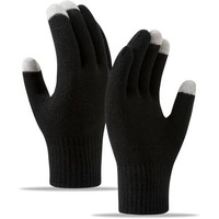 Wearslim Premium Super Soft Winter Unisex Elastic Touchscreen Thermal Hand Gloves For Men & Women, Woolen Knitted Winer Gloves For Driving, Texting & Outdoor Activities - Black