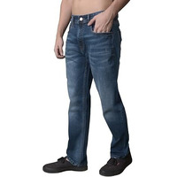 I'sol Men's Loose Baggy Fit Wide Legged Mid Rise Jeans Teal Blue, 38