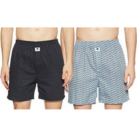 Amazon Brand - Symbol Men's Cotton Printed Boxer Shorts (Combo Pack Of 2) Casual | Underwear | Half Pants | Short Pant - Regular Fit With Back Pocket (Multicolor 15_L)
