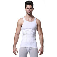 Wearslim Nylon Men's Slimming Casual Style Body Shaper Vest Shirt Abs Abdomen Slim Stretchable Tummy Tucker Vest (White) - Large