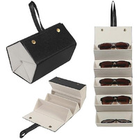 Qonetic Sunglasses Organizer With 5 Slots, Travel Glasses Case Storage Portable Sunglasses Storage Case Bag Foldable Eyeglasses Holder Box Eyewear Display Containers For Women Men (5 Slot, Black)
