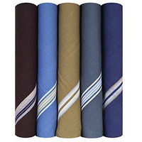 Caruso Italy Men's Premium 100% Pure Cotton Handkerchief Dark Base With Colored Border - Pack Of 5 (46X46 Cm)