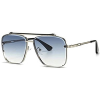 Elegante Uv Protected Driving Vintage Pilot Gradient Metal Body Square Sunglasses For Men And Women (Medium, C1 - Silver Frame/Gradient Blue Lens)