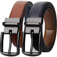 Contacts Men's Genuine Leather Pin Buckle Reversible Belt | Leather Belt For Men Classic Designs For Work & Business Casual (19-Black|Brown)