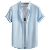 Swadesi Stuff Shirt For Men's | Men Stylish Shirt | Men Polycotton Shirt | Men's Regular Fit | Solid Color Casual Shirt | Chinese Collar Half Sleeve Shirt (In, Alpha, M, Regular, Sky Blue)