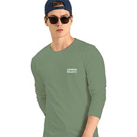 London Hills Cotton Printed Men Round Neck Full Sleeve Green Regular Fit-Shirt, Large.