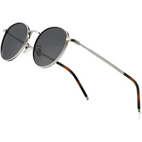 Elegante Ponderable Uv Protection Coating Round Non Polarized Sunglasses For Men And Women Classic Vintage Metal Sun Glasses (C4 - Silver Black), Free Size