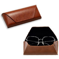 Gozaqe Eyeglass Case,Unisex Semi Foldable Sunglasses Cases Hard Shell For Men/Women, Pu Leather Eyeglass Box,Lightweight(Brown)