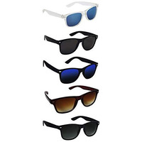 Silver Kartz Men's Women's Unisex Non Polarized Uv Protected Black Multi Color Plastic Aviator Sunglass Set Of 5