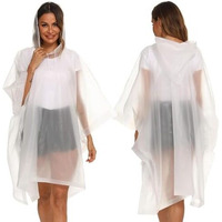 Hacer Eva Poncho Raincoat Transparent Hooded Water Resistant Rain Jacket With Sleeves For Women Men Camping Rainy Season Travel - White