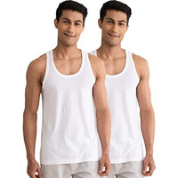 Damensch Men's Neo-Cotton Ribbed Round Neck Vest- Pack Of 2- Cotton White- Large
