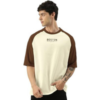 Maniac||Mens||Printed||Round Neck||Raglan||Half Sleeve||Beige & Brown||Cotton||Oversized||Tshirt
