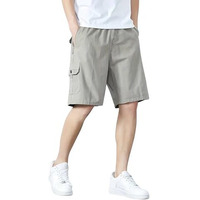 Men Cotton Shorts || Men Casual Shorts (Short-15-Lightgrey-L)