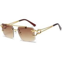 Dervin Retro Rimless Diamond Cut Rectangular Sunglasses For Men And Women (Brown)