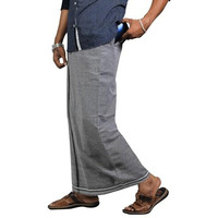 Prakasam Cotton Mens Cotton Kerala Thalapathi Border Welcro Pocket Dhoti (Size -L Size Dhoti) / Ash Colour Thalapathi Adjustable Pocket Dhoties For Mens