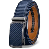 Contacts Genuine Leather Belt For Men With Autolock Buckle - Micro Adjustable Belt Fit Everywhere | Formal & Casual | Elegant Gift Box (30 Blue)