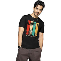 Bewakoof Men's Graphic Print Regular Fit Half Sleeve Round Neck Cotton T-Shirt Black