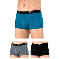Xyxx Men's Underwear Ace Intellisoft Antimicrobial Micro Modal Trunk Pack Of 3 (Black;Deep Sea Blue ;Grey; L)