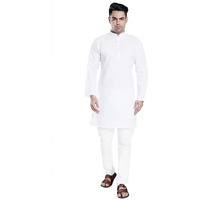 Divisive Men's Plain Cotton Blend Linen Slim Fit Kurta Pyjama Set (Dkrt70_Xl_White)