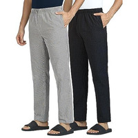 Xyxx Men Combed Cotton Casual Style Pyjama, Regular Fit, Checkmate, Pack Of 2, Xypyjm2Pckn91L, Sandy Grey + Charcoal Black, Large