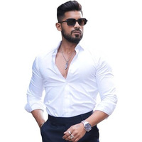 Indoprimo Men's Casual Solid Satin Shirt For Men Full Sleeves - Crystal (X-Large, White)