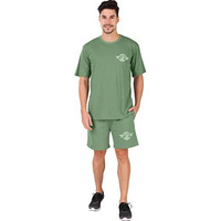 London Hills Cotton Blend Casual Round Neck Co-Ord Set For Men's Sleepwear & Loungewear Nightdress Pyjama Set & Night Suits Set For MenS Green