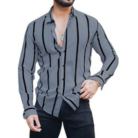 Miramichi Men's Striped Slim Fit Lycra Shirt | Full Sleeve Stretchable Shirt | Trendy Black And White Vertical Stripes For Casual (In, Alpha, L, Grey)