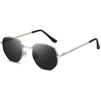 Dervin Uv Protected Hexagonal Sunglasses For Men And Women (Silver-Black)