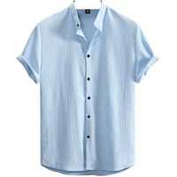 Swadesi Stuff Men's Regular Fit Polycotton Casual Chinese Collar Half Sleeve Solid Color Shirt (In, Alpha, Xl, Regular, Sky Blue)