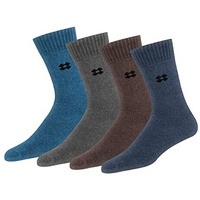 Arkyle Socks For Men Woolen Thermal Socks Calf Length Thick Terry Winter Wear Socks, Free Size, Multicolored, Pack Of 4 Pairs