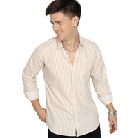 Men's Cotton Casual Printed Solid Stylish Latest Slim Fit Shirt For Men (Brown-White; Medium)