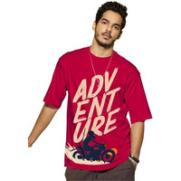 Bewakoof Men's Graphic Print Oversized Fit Half Sleeve Round Neck Cotton T-Shirt Red