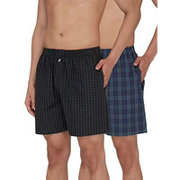 Xyxx Men's Super Combed Cotton Checkmate Boxer Shorts Elasticated Waist, Drawstring | Loungewear For Men Pack Of 2 (M; Jet Black + Blue & Green Checks)