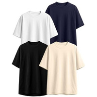 Veirdo Pure Cotton Oversized Fit Half Sleeve Solid Round Neck Multicolor T-Shirt Combo For Men & Boys (Po4_Os_Bk_Sw_Ny_Wt_L)