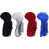 Zibuyu Silk Durag For Men And Women Head Cover Cap Hiphop Style Durag Headwear Fashion Piece Extra Long Durag Head Scarf - 4 Pcs, Unisex, Multicolor