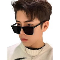 Roshfort Uv Protection Non Polarized Rectangular Sunglasses Black Men & Women's For Eye Protections (E-2)