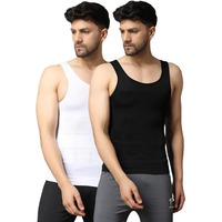 Firstfit Stretchable Slimming Innerwear Shirt Tummy Tucker Vest For Men Slim Fit Tummy Control Tank Top Compression Vest Men Shapewear - Pack Of 2 - Black & White - Medium