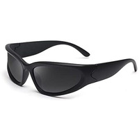 Hairum Futuristic Series Wraparound Y2K Sunglasses For Men & Women | Uv Protected | Full Rim Trending & Stylish Shades | Free Size (Black)