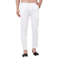 Vastramay Men's White Cotton Lycra Pant Style Pyjama Comfortable Ethnic & Casual Wear With Elastic Waistband & Pockets For Festive/Wedding