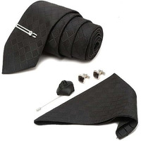 Louis Stitch Mens Sable Black Italian Silk Necktie Set Incl Pocket Square Cufflinks Chrome Tiepin Brooch American Style Formal Tie Gift Set For Men (Bl011Cp)