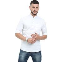 Miraan Men's Casual Cotton Slim Fit Short Kurta Shirt With Mandarin Collar (Sigshortkurtawhitel, Large, White)