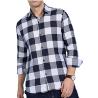 Miramichi Men's Pure Cotton Blue Checkered Full Sleeve Shirt - Regular Fit, Casual Wear, Comfortable And Stylish Design (In, Alpha, L, Regular, Blue)